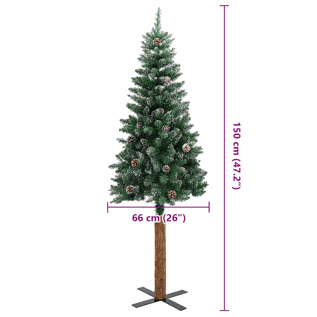 Kalėdų eglutė su tikra mediena ir baltu sniegu, žalia, 150cm