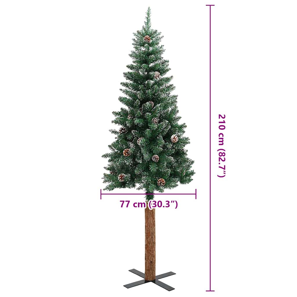 Kalėdų eglutė su tikra mediena ir baltu sniegu, žalia, 210cm