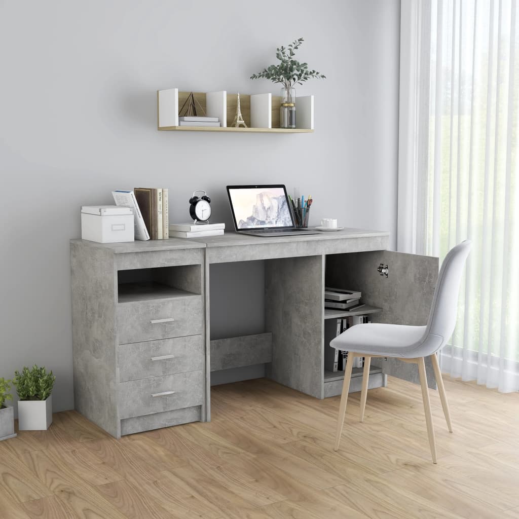 Rašomasis stalas, betono pilkas, 140x50x76cm, apdirbta mediena