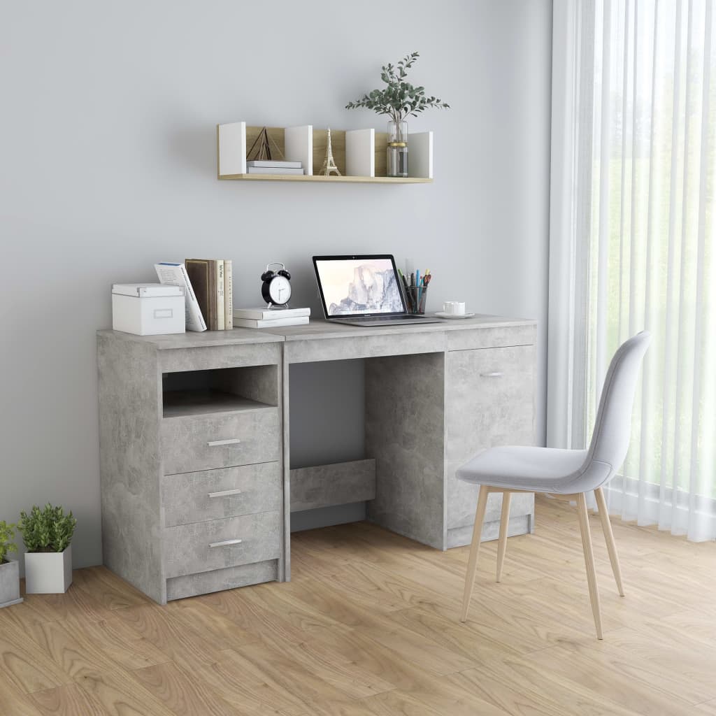 Rašomasis stalas, betono pilkas, 140x50x76cm, apdirbta mediena