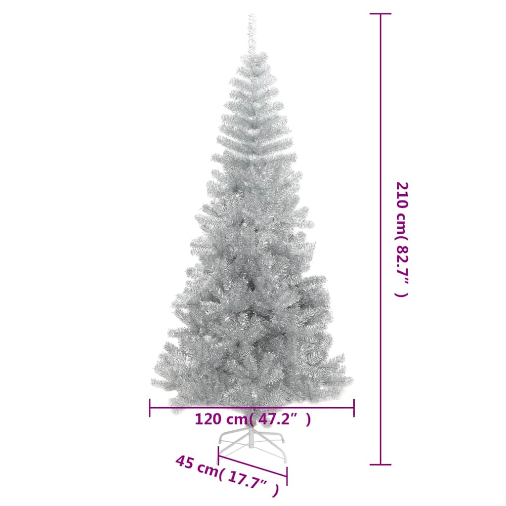 Dirbtinė Kalėdų eglutė su stovu, sidabrinės spalvos, 210cm, PET