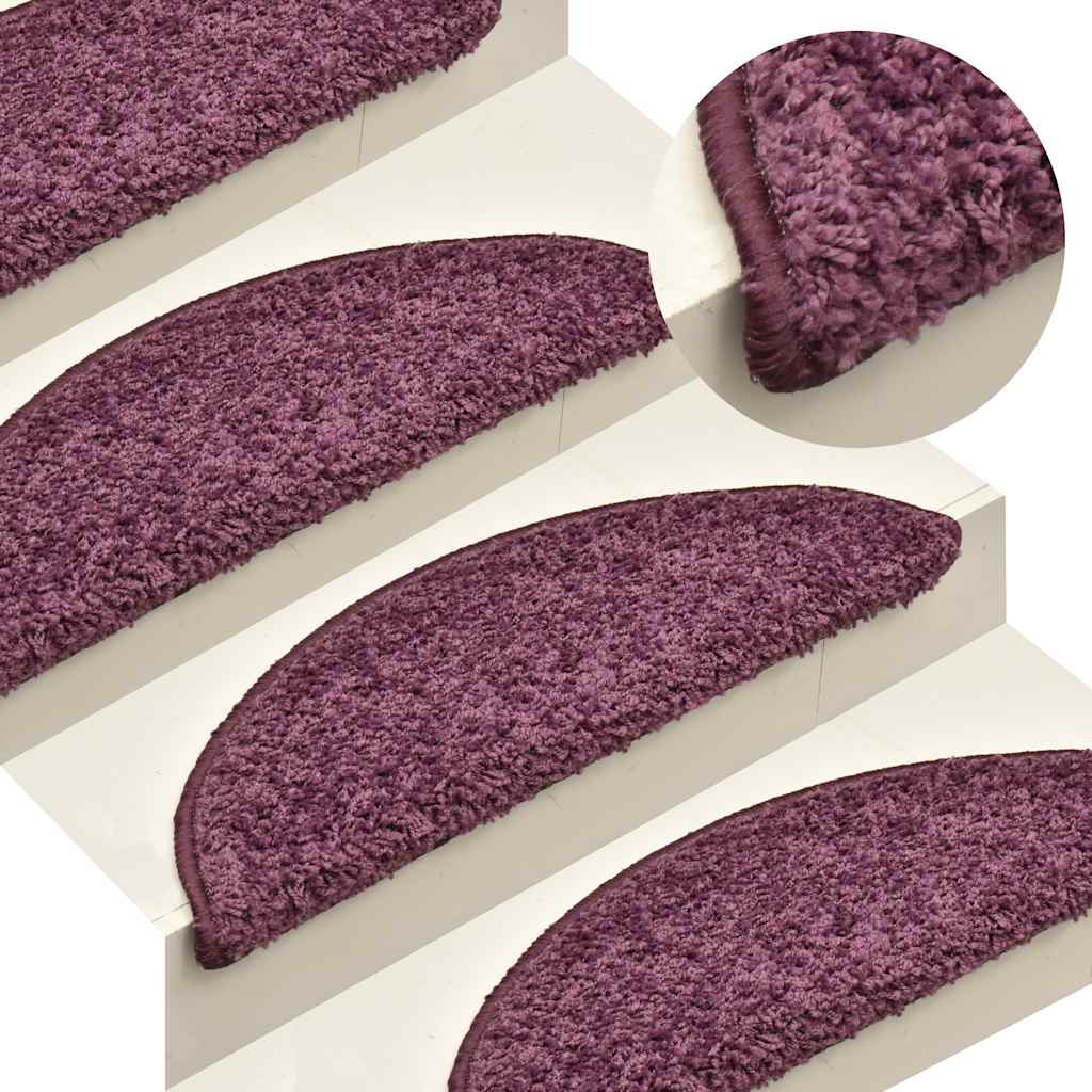 Laiptų kilimėliai, 15 vnt., 56x17x3 cm, tamsiai violetiniai, pusapvaliai