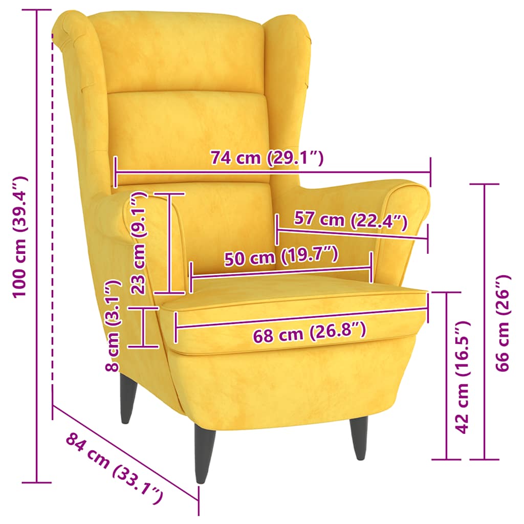 Krėslas, geltonos garstyčių spalvos, aksomas