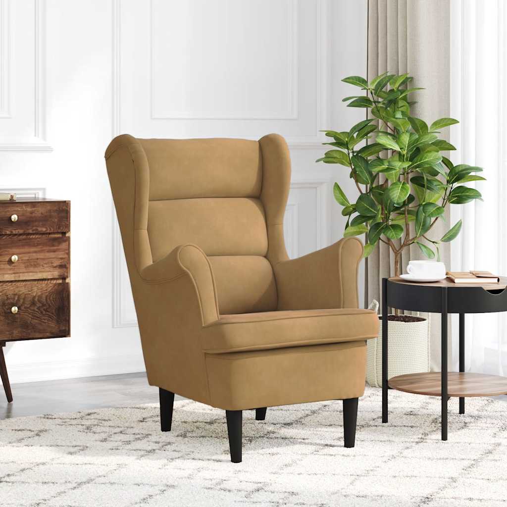 Krėslas, rudos spalvos, aksomas