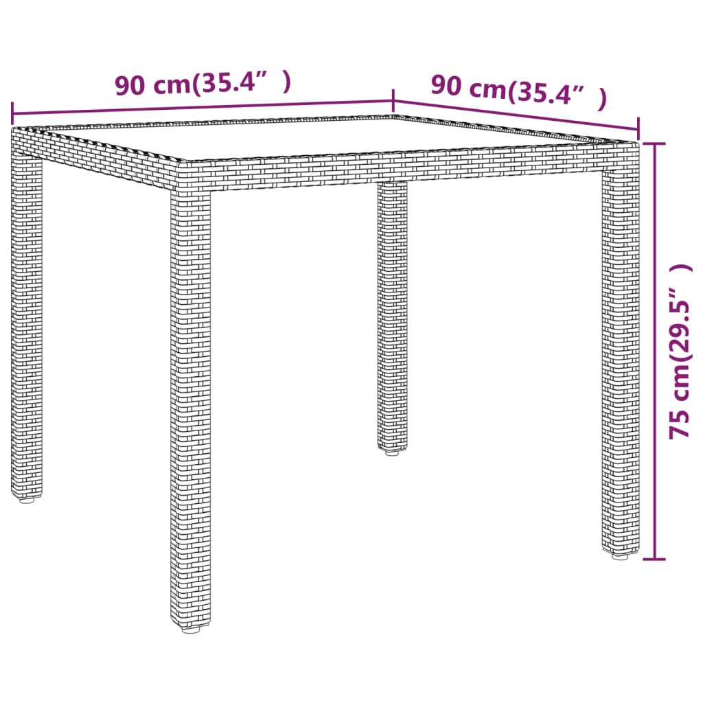 Sodo stalas, juodos spalvos, 90x90x75cm, poliratanas