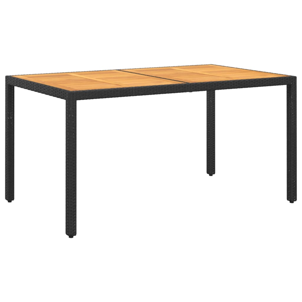 Sodo stalas, juodas, 150x90x75cm, akacijos mediena/poliratanas