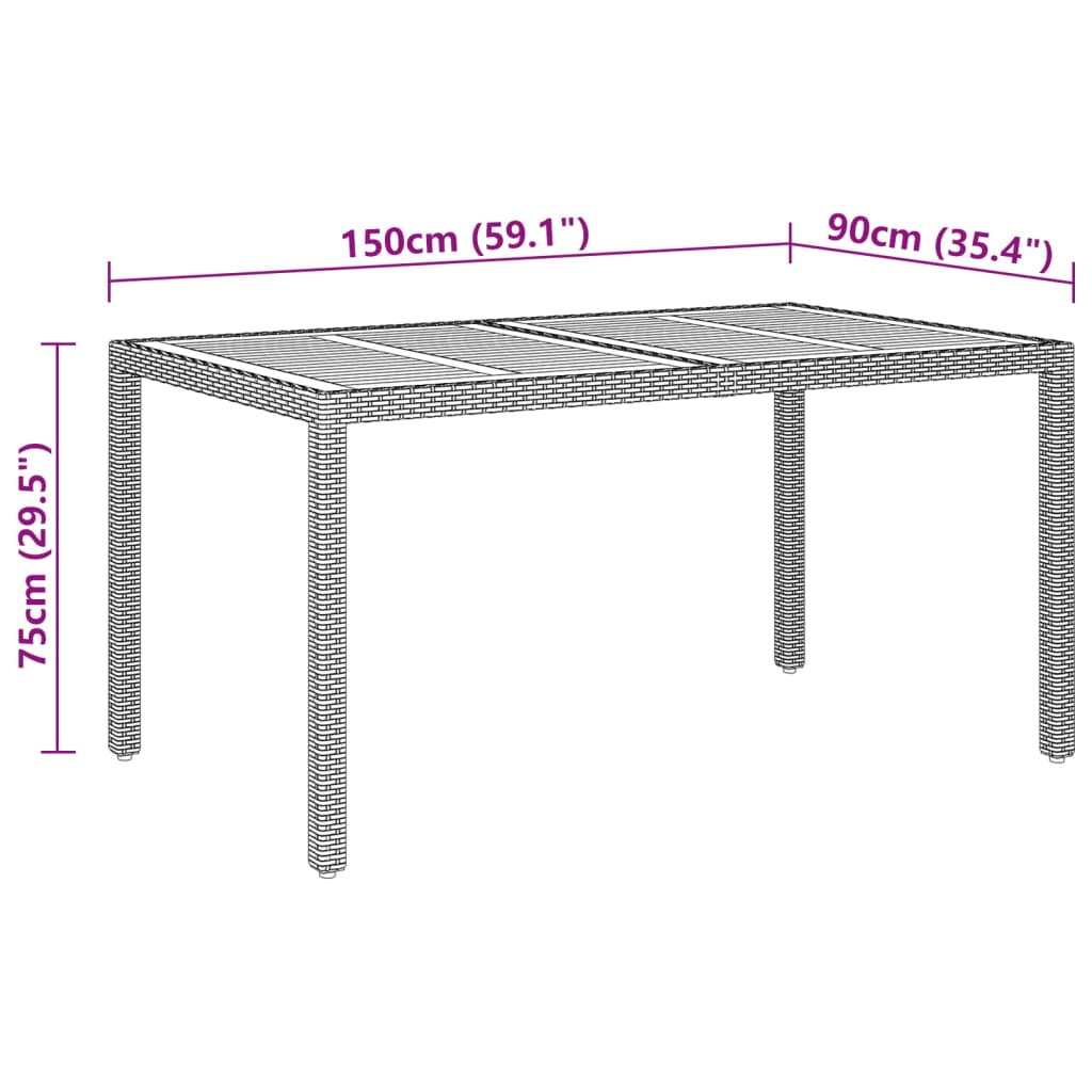 Sodo stalas, juodas, 150x90x75cm, akacijos mediena/poliratanas