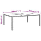 Sodo stalas, pilkas, 200x150x75cm, stiklas/poliratanas