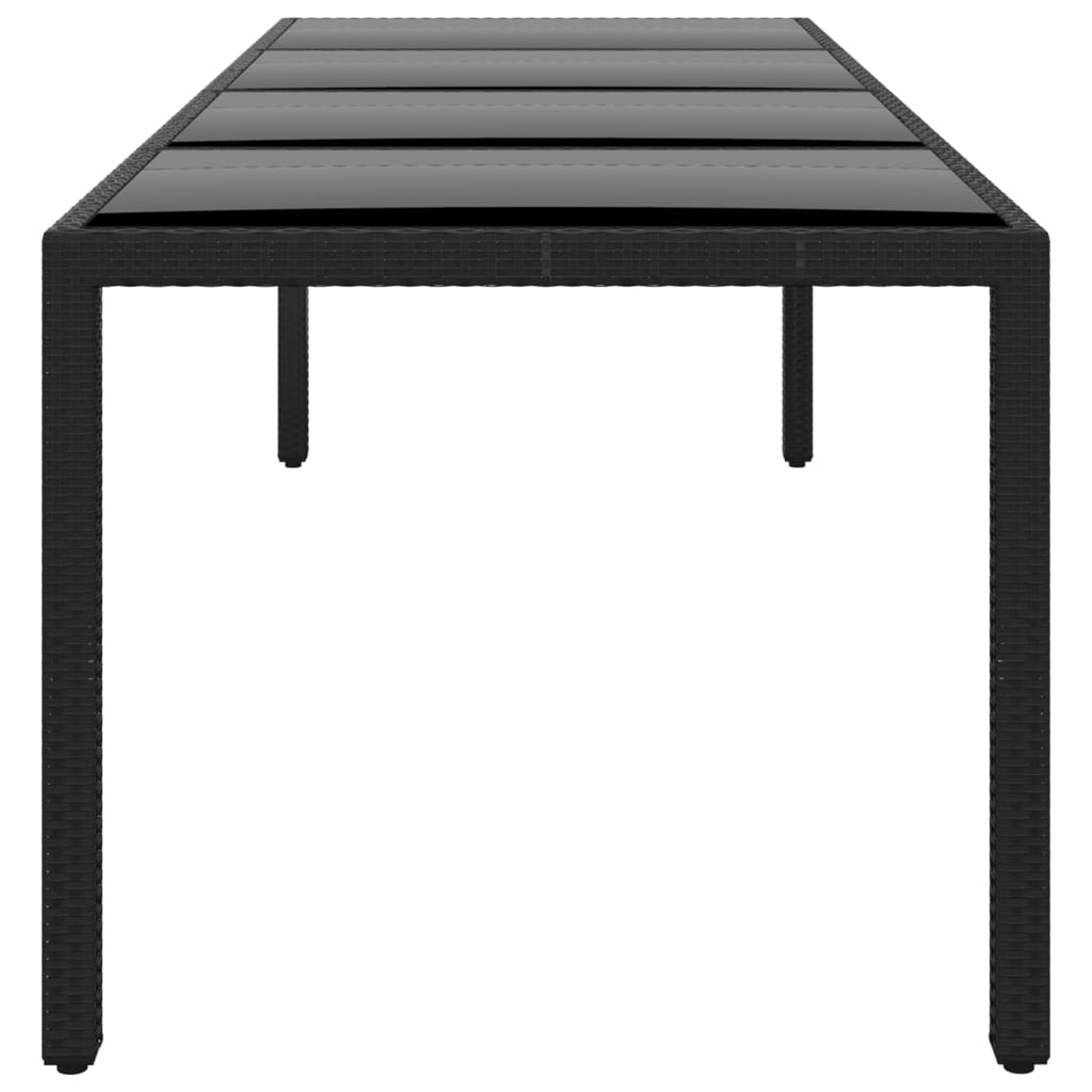 Sodo stalas, juodas, 250x100x75cm, stiklas ir poliratanas