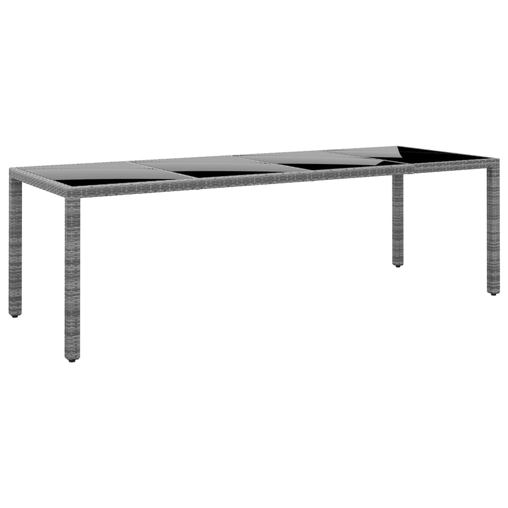 Sodo stalas, juodas, 250x100x75cm, stiklas ir poliratanas
