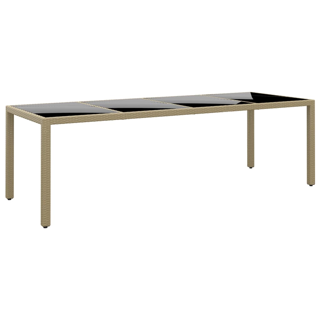 Sodo stalas, juodas, 250x100x75cm, stiklas ir poliratanas