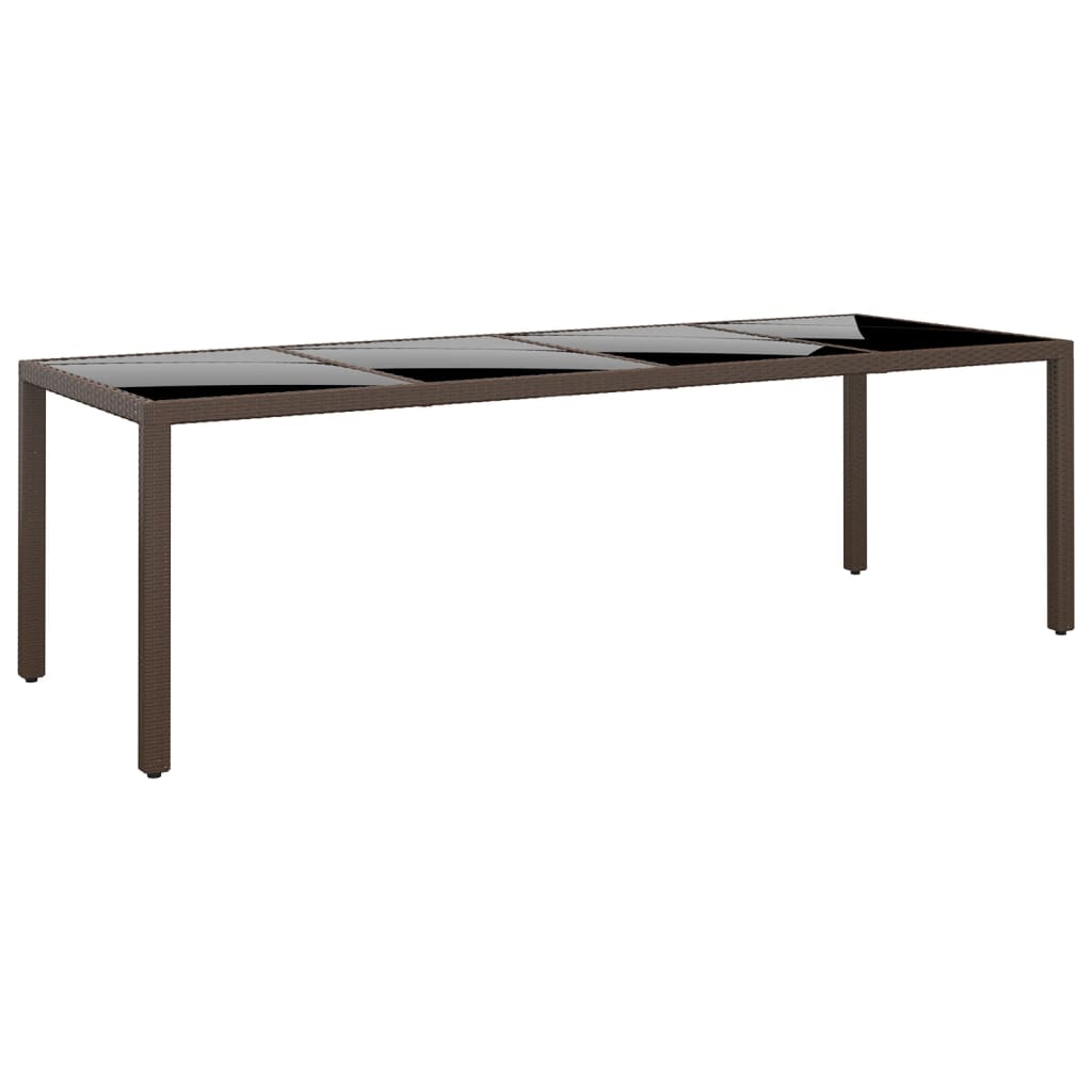 Sodo stalas, juodas, 250x100x75cm, stiklas ir poliratanas