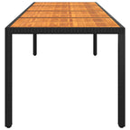 Sodo stalas, juodas, 250x100x75cm, akacija ir poliratanas