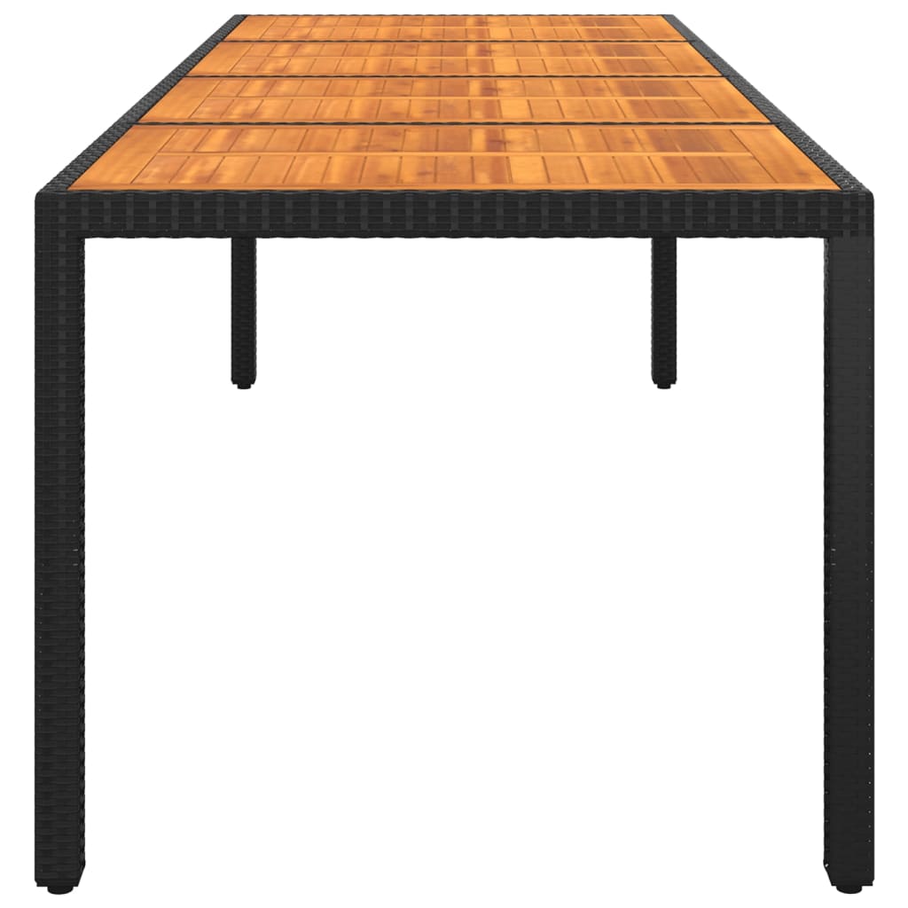 Sodo stalas, juodas, 250x100x75cm, akacija ir poliratanas