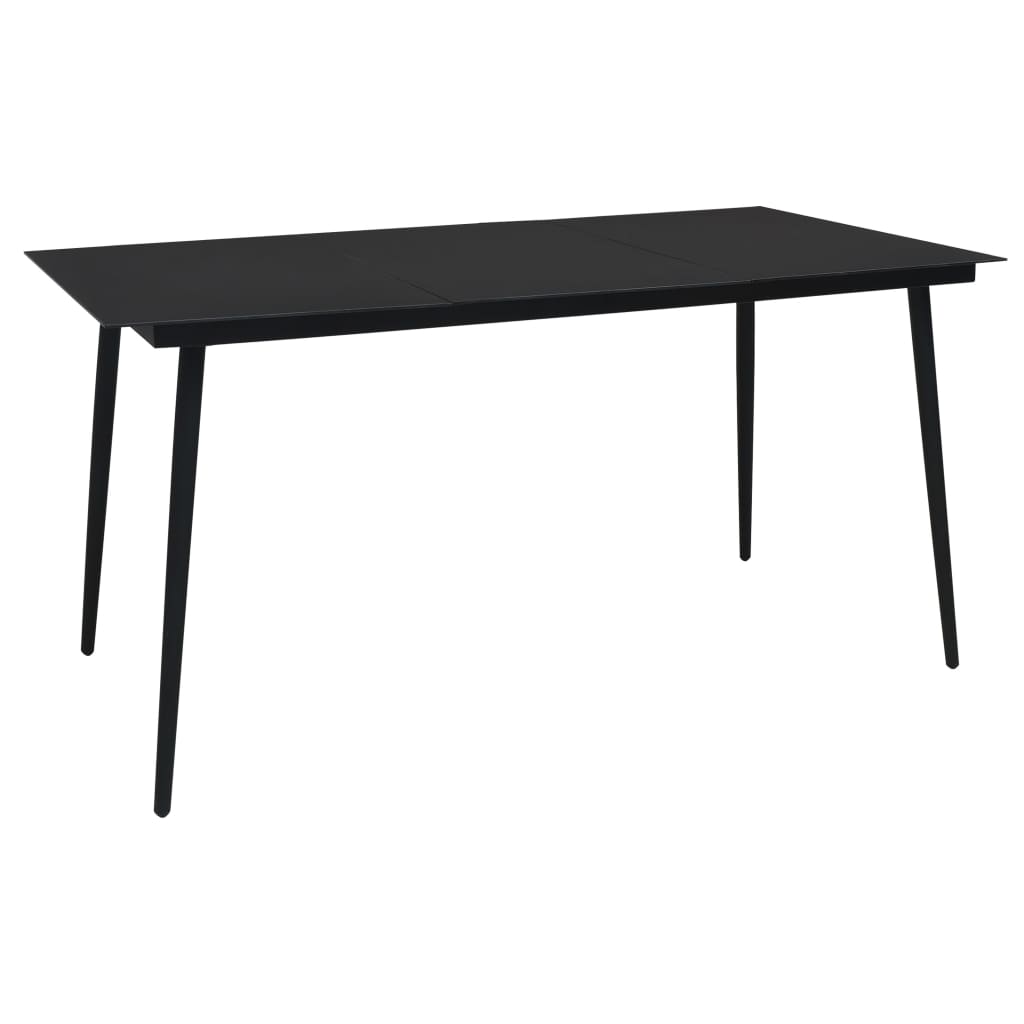Sodo valgomojo stalas, juodas, 80x80x74cm, plienas ir stiklas