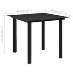 Sodo valgomojo stalas, juodas, 80x80x74cm, plienas ir stiklas