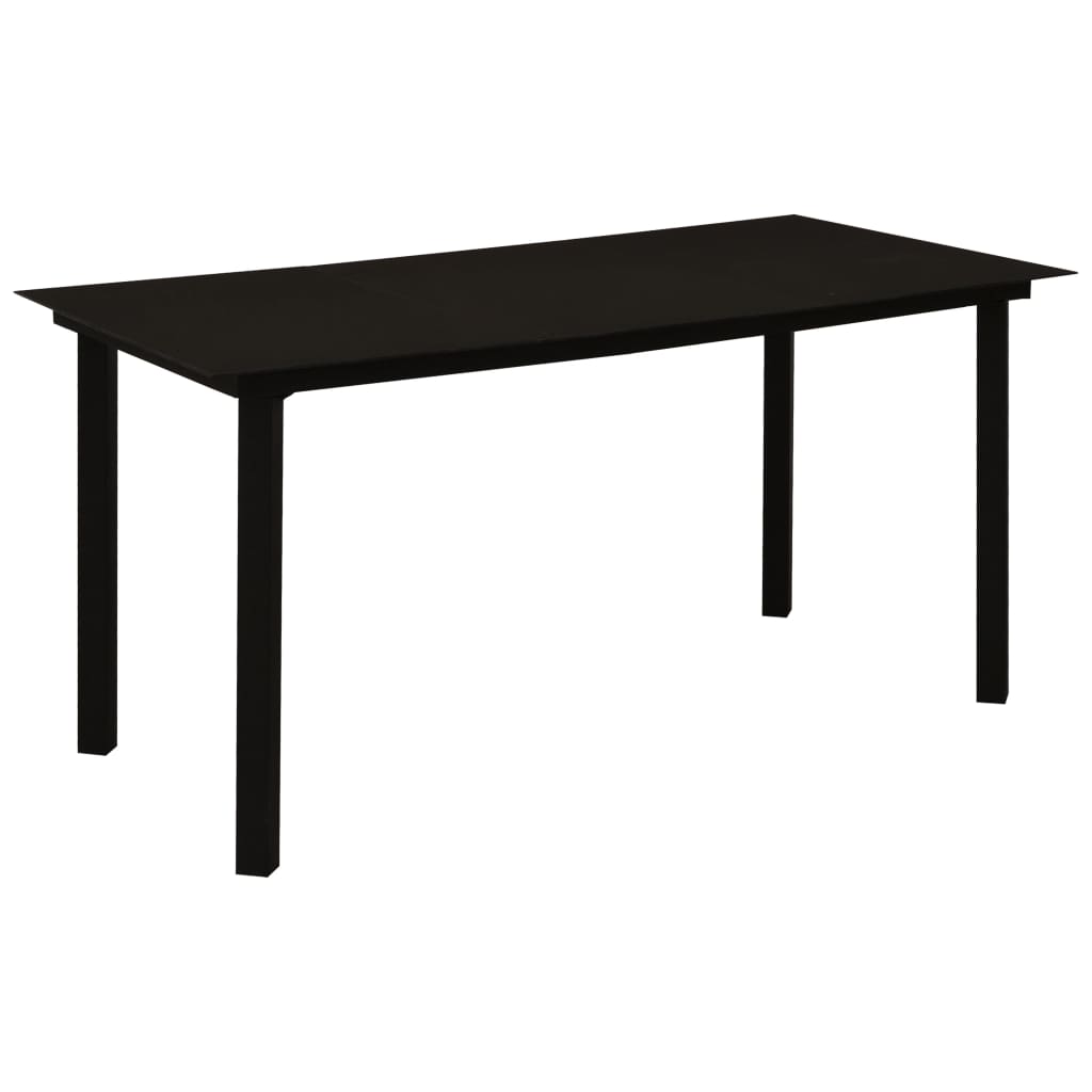 Sodo valgomojo stalas, juodas, 80x80x74cm, plienas ir stiklas