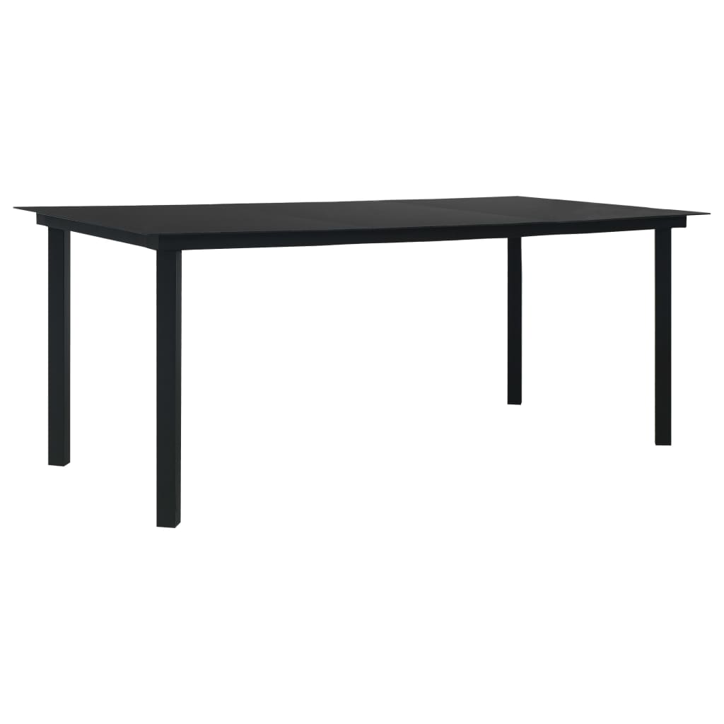 Sodo valgomojo stalas, juodas, 80x80x74cm, plienas ir stiklas