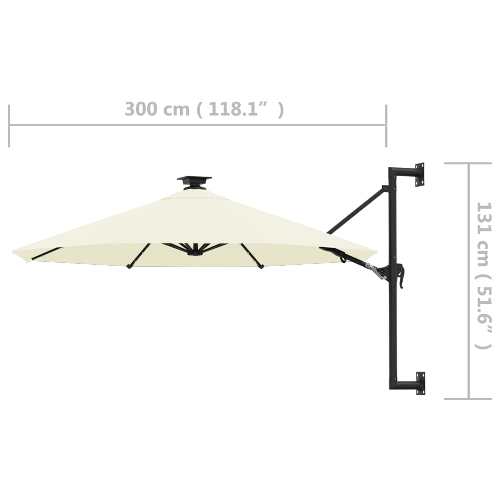 Prie sienos montuojamas sodo skėtis su LED, 300cm