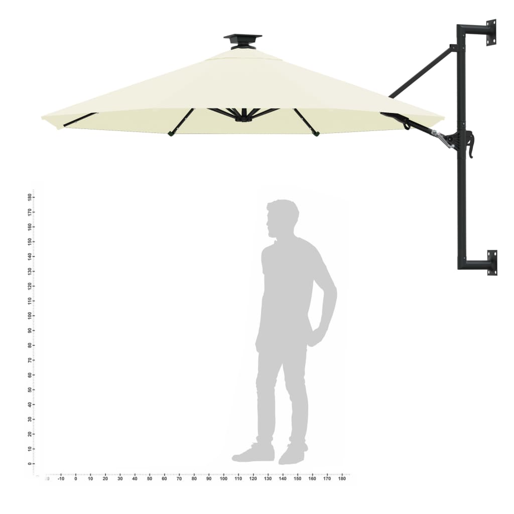 Prie sienos montuojamas sodo skėtis su LED, 300cm