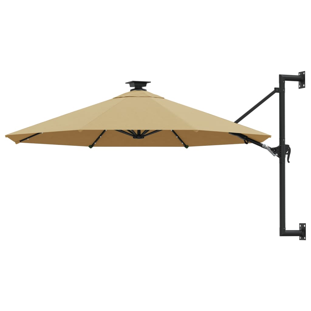 Prie sienos montuojamas sodo skėtis su LED, smėlio, 300cm