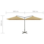 Dvigubas sodo skėtis su plieniniu stulpu, taupe, 600x300cm