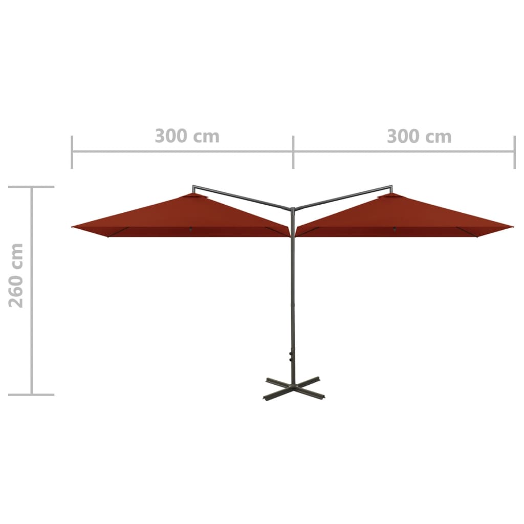 Dvigubas sodo skėtis su plieniniu stulpu, terakota, 600x300cm