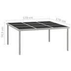 Sodo valgomojo stalas, 170x170x74,5cm, stiklas ir plienas