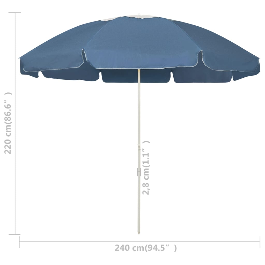 Paplūdimio skėtis nuo saulės, mėlynos spalvos, 240cm