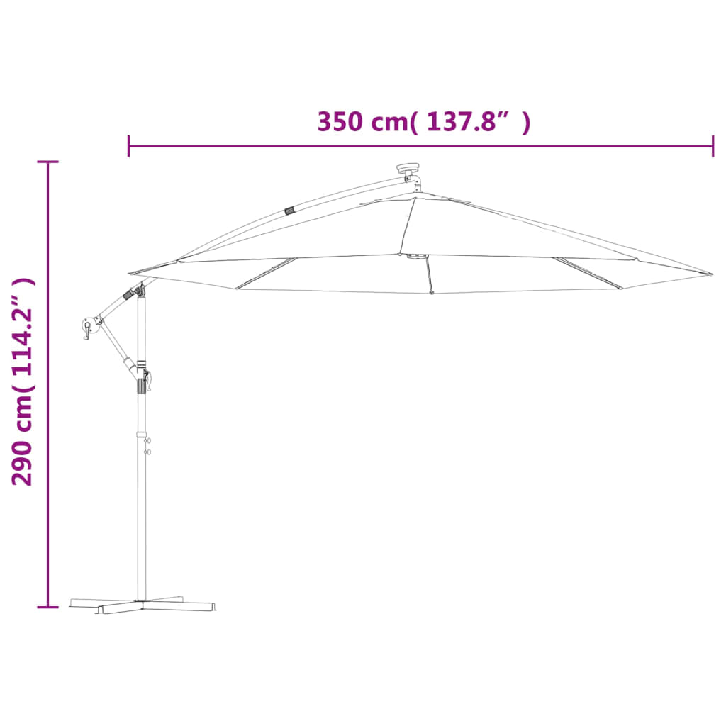 Gembinis sodo skėtis nuo saulės su LED, tamsiai mėlynas, 350cm