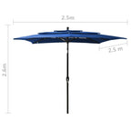 Sodo skėtis su aliuminio stulpu, mėlynas, 2,5x2,5m, 3 aukščių