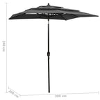 Sodo skėtis su aliuminio stulpu, antracito, 2x2m, 3 aukščių