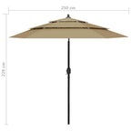 Sodo skėtis su aliuminio stulpu, taupe, 2,5m, 3 aukščių