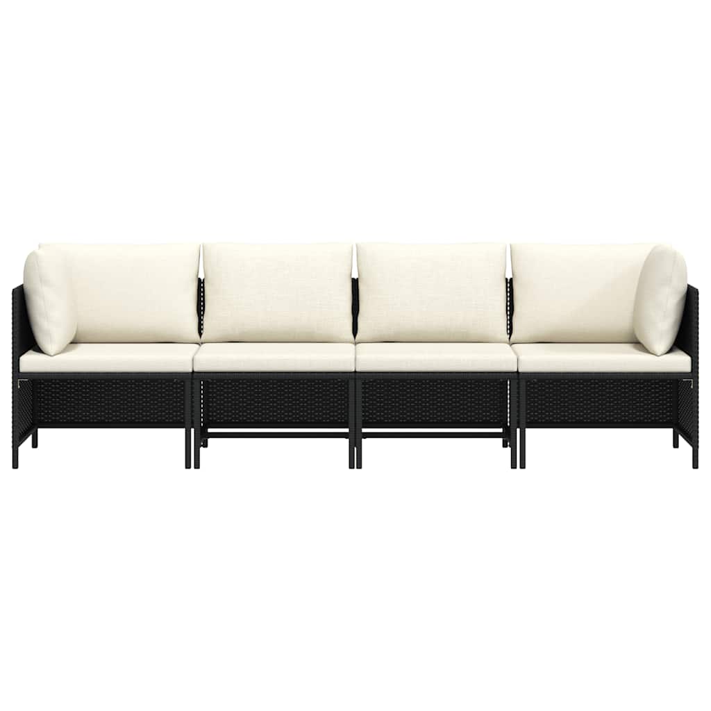 Keturvietė sodo sofa su pagalvėlėmis, juoda, poliratanas
