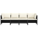 Keturvietė sodo sofa su pagalvėlėmis, juoda, poliratanas