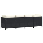 Keturvietė sodo sofa su pagalvėlėmis, juoda, poliratanas