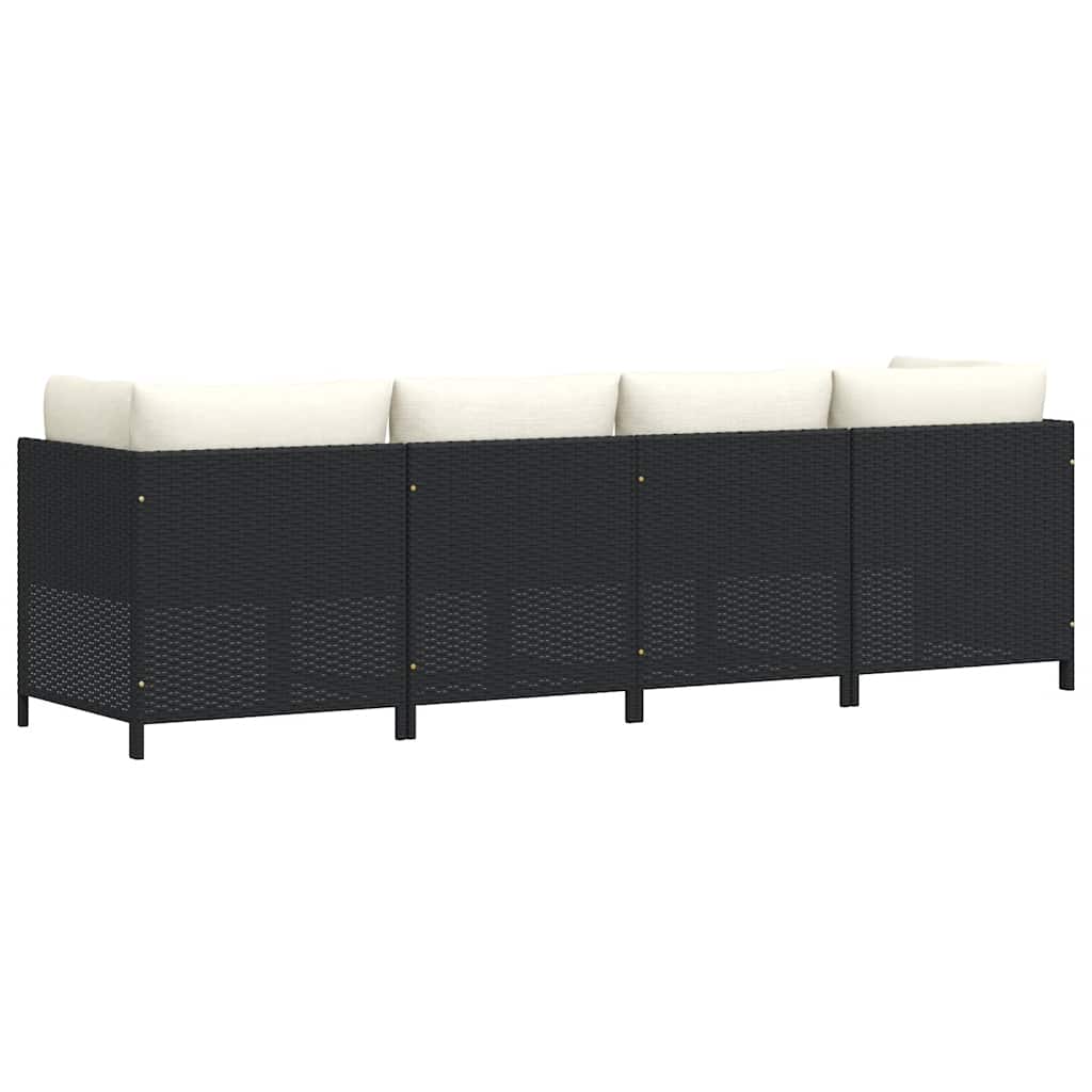 Keturvietė sodo sofa su pagalvėlėmis, juoda, poliratanas