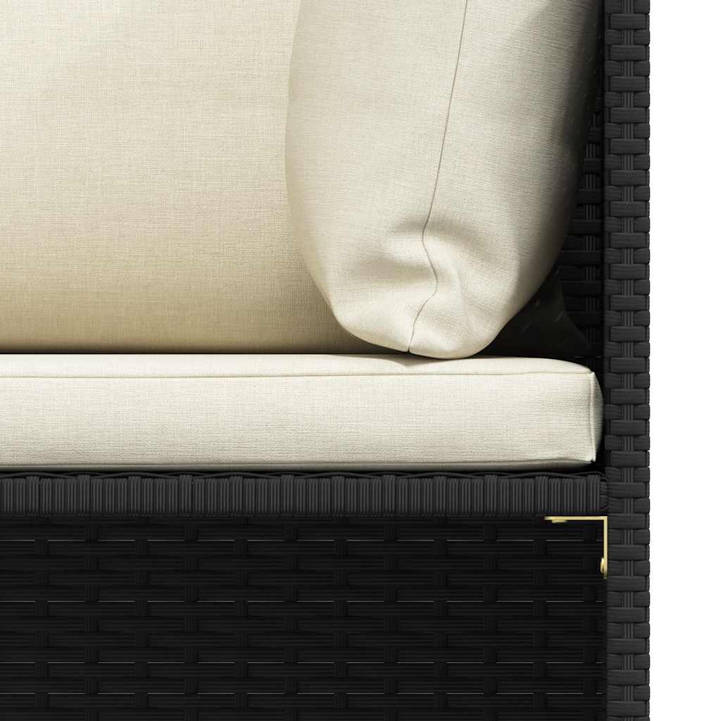 Keturvietė sodo sofa su pagalvėlėmis, juoda, poliratanas