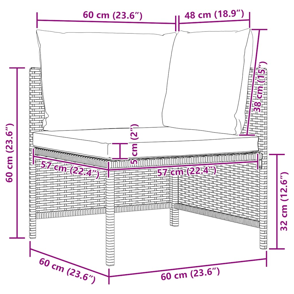 Keturvietė sodo sofa su pagalvėlėmis, juoda, poliratanas