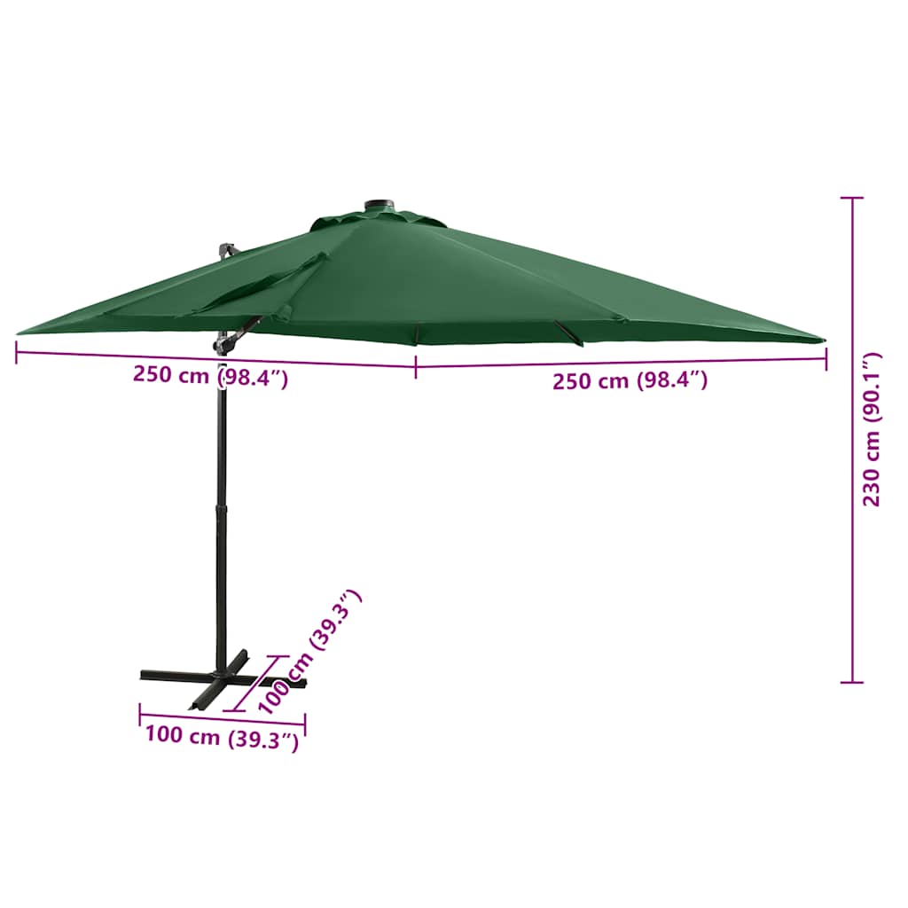 Gembinis skėtis su stulpu ir LED lemputėmis, žalias, 250cm