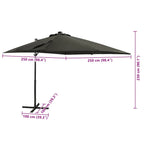 Gembinis skėtis su stulpu ir LED lemputėmis, antracito, 250cm