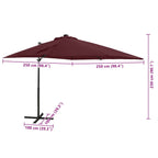 Gembinis skėtis su stulpu ir LED lemputėmis, raudonas, 250cm
