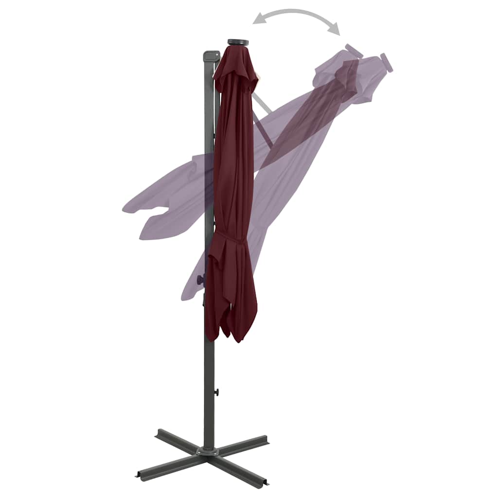 Gembinis skėtis su stulpu ir LED lemputėmis, raudonas, 250cm
