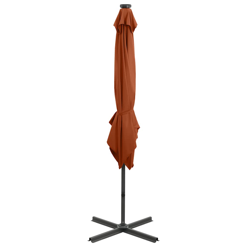 Gembinis skėtis su stulpu ir LED lemputėmis, terakota, 250cm