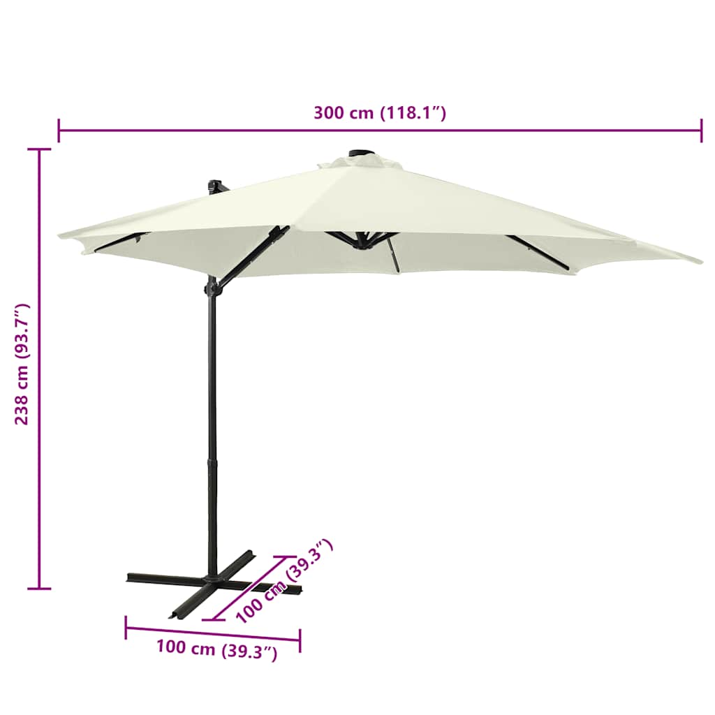 Gembinis skėtis su stulpu ir LED lemputėmis, smėlio, 300cm