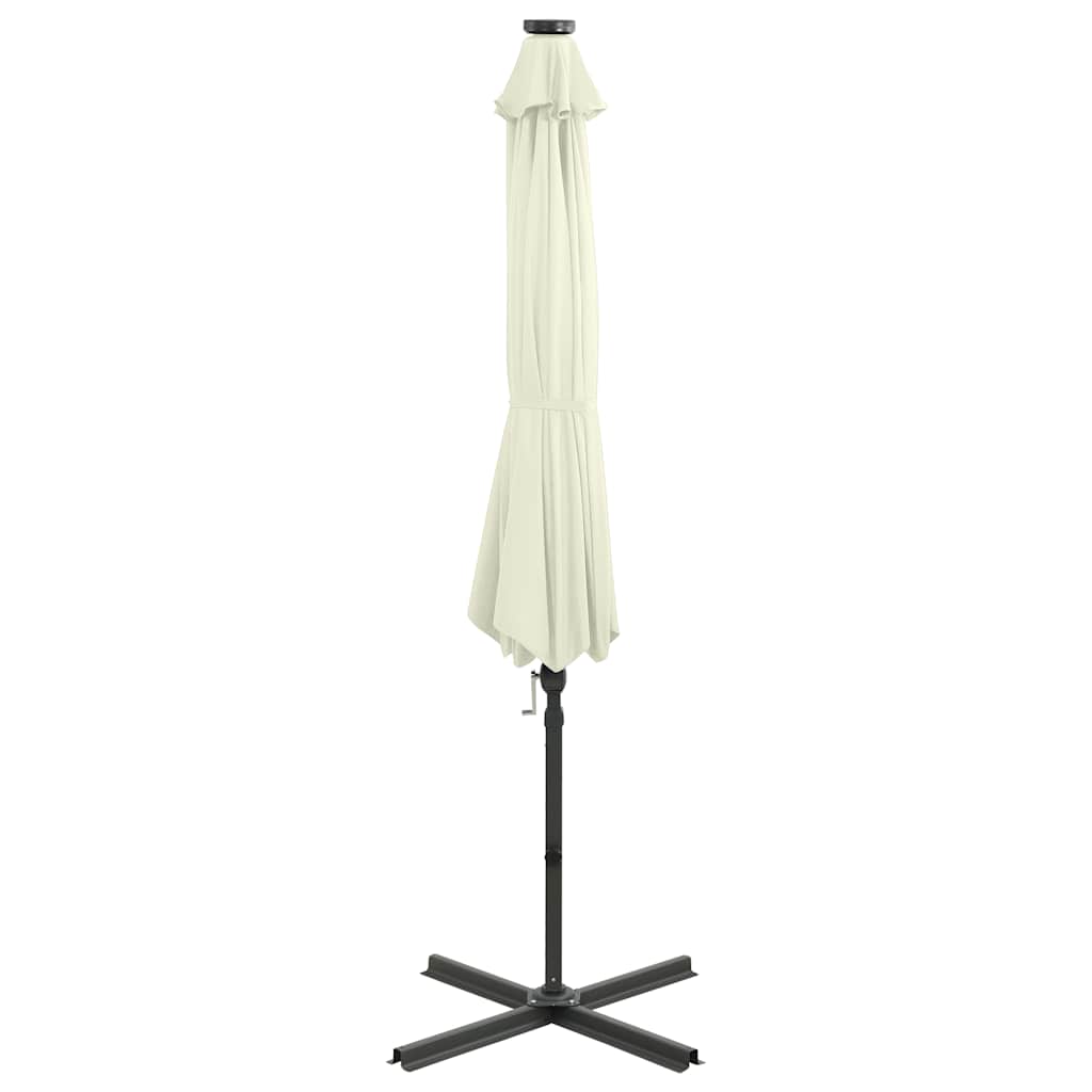 Gembinis skėtis su stulpu ir LED lemputėmis, smėlio, 300cm