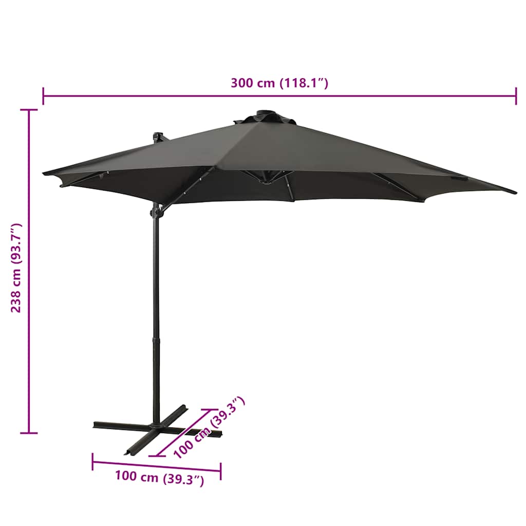Gembinis skėtis su stulpu ir LED lemputėmis, antracito, 300cm