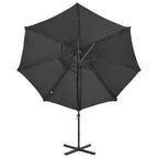 Gembinis skėtis su stulpu ir LED lemputėmis, antracito, 300cm