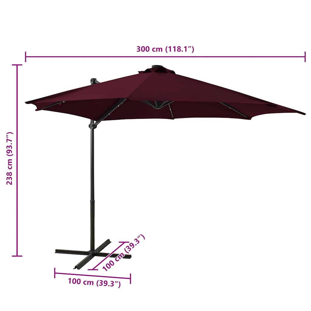Gembinis skėtis su stulpu ir LED lemputėmis, raudonas, 300cm