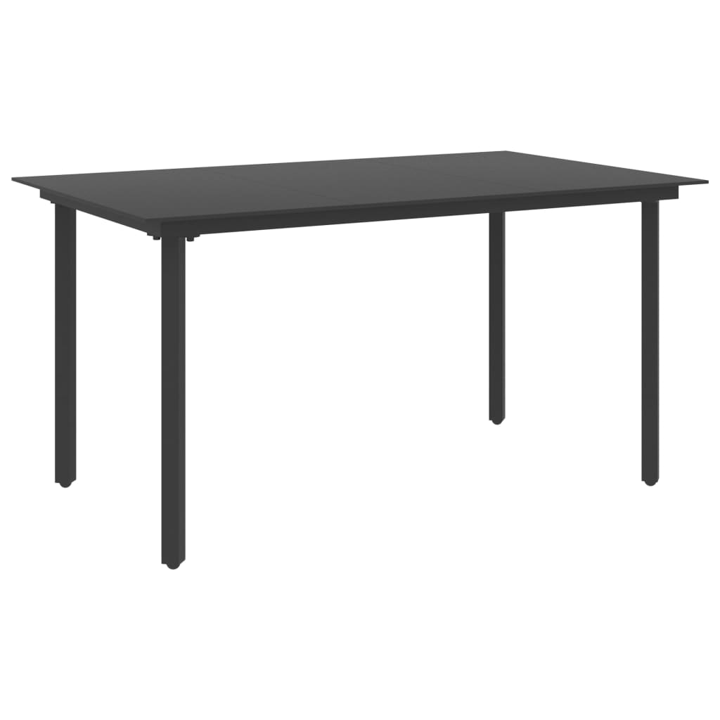 Sodo valgomojo stalas, juodas, 80x80x74cm, plienas ir stiklas